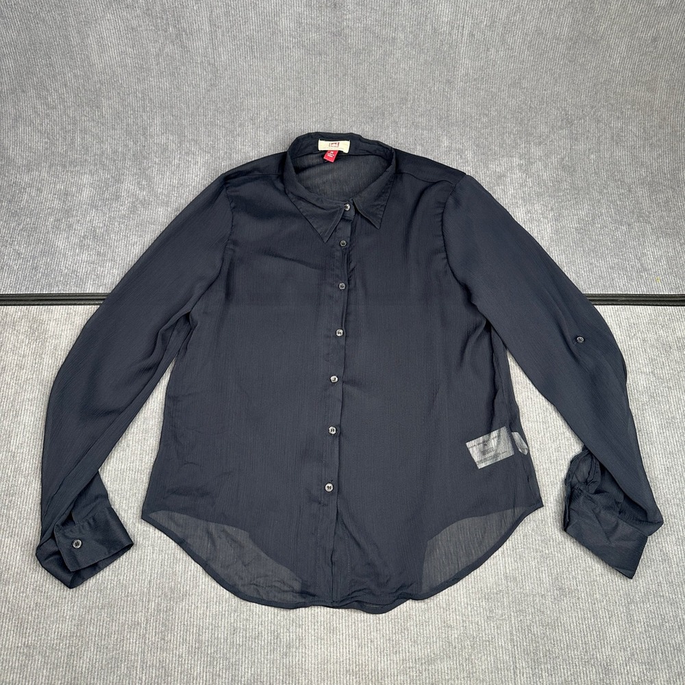 LEI Life Energy Intelligence Black Sheer Chiffon Button Down Y2k Shirt Junior M